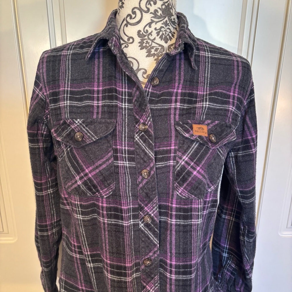 OXGEAR thick 100% cotton plaid flannel button-up shirt size medium